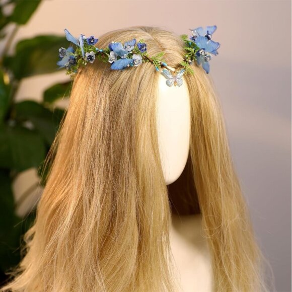 Handmade Fairy Butterfly Crown Flower Headband for Women Girls Spring Wedding main image 4